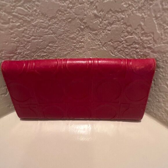 Ferragamo Long Wallet Red Gancini Embossed Logo Leather Travel Organization Bold - Picture 2 of 11